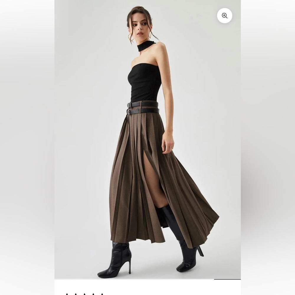 Commense Chocolate Brown Pleated Skirt